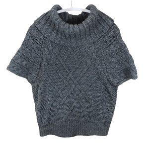 LOFT Size M Charcoal Gray Wool Blend Chunky Cable Knit Short Sleeve Sweater